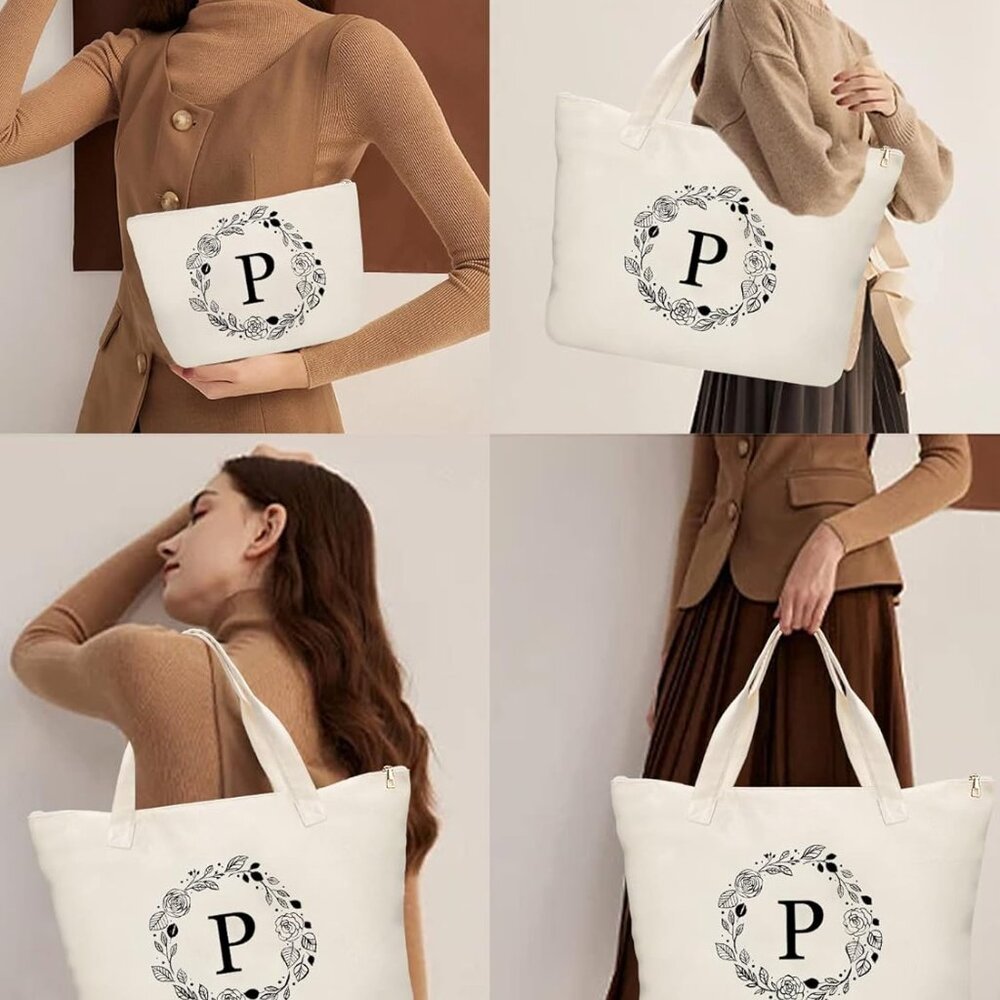 Personalized Initial Canvas Tote Bag With Zipper,… - image 6
